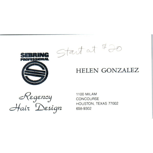 Helen Gonzalez Regency Hair Design Houston TX Vintage Business Card SD8-B12