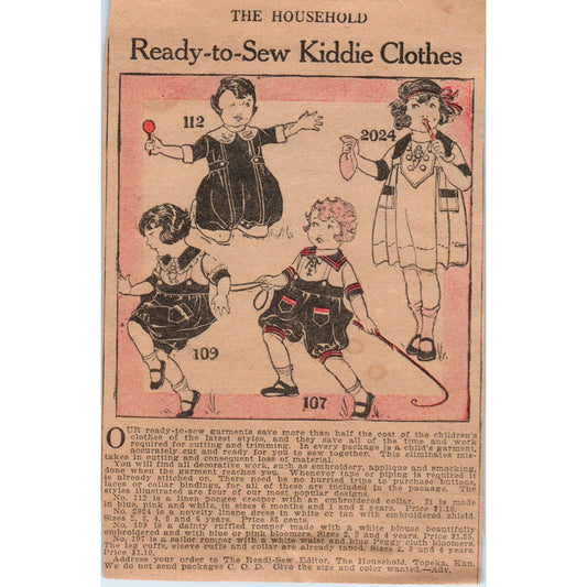 Ready to Sew Kiddie Clothes Readi-Sew Editor 1923 Magazine Ad Clip AE1-1