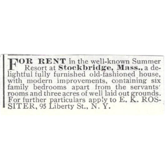 Stockbridge MA Resort E.K. Rossiter c1918 Original Advertisement AE5-SV1