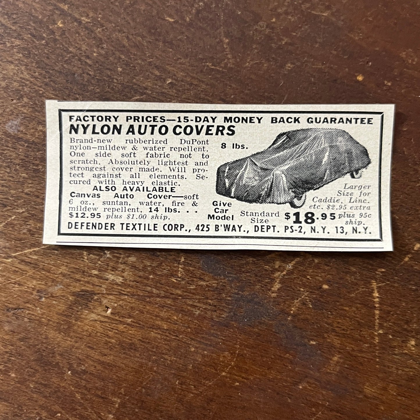Nylon Auto Covers - Defender Textile Corp NY NY 1955 Ad AF9-S8