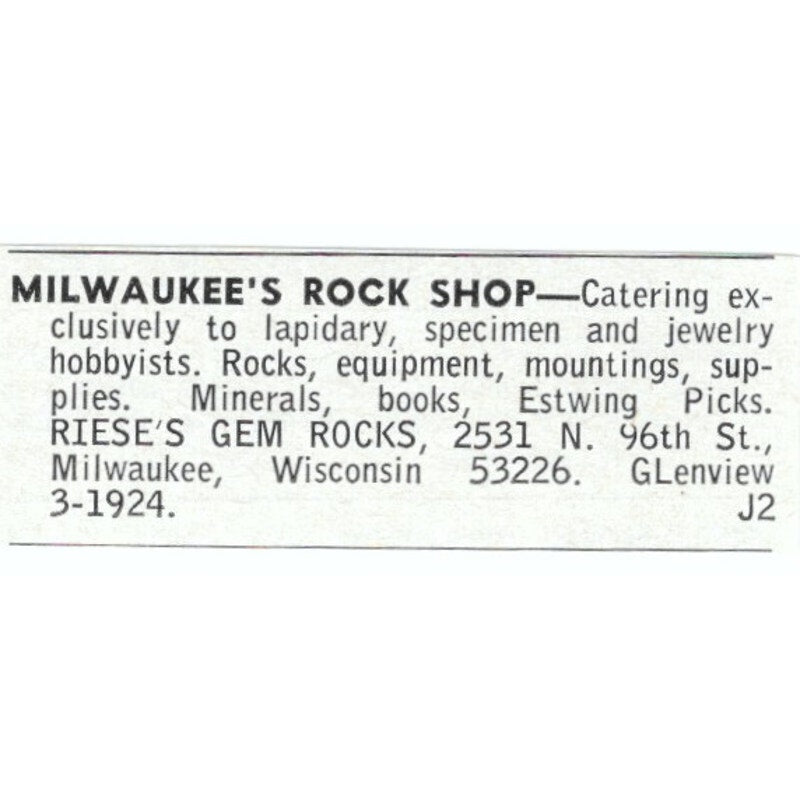 Riese's Gem Rocks Lapidary Supply Milwaukee WI 1964 Magazine Ad AB6-LJS2