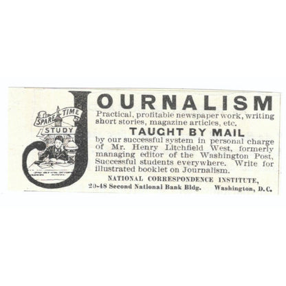 National Correspondence Institute Journalism by Mail c1905 Advertisement AE7-SA1