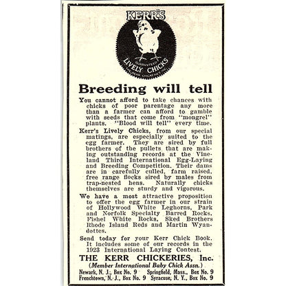 The Kerr Chickeries Inc Chicks Newark Frenchtown NJ 1924 Ad AG3-M3