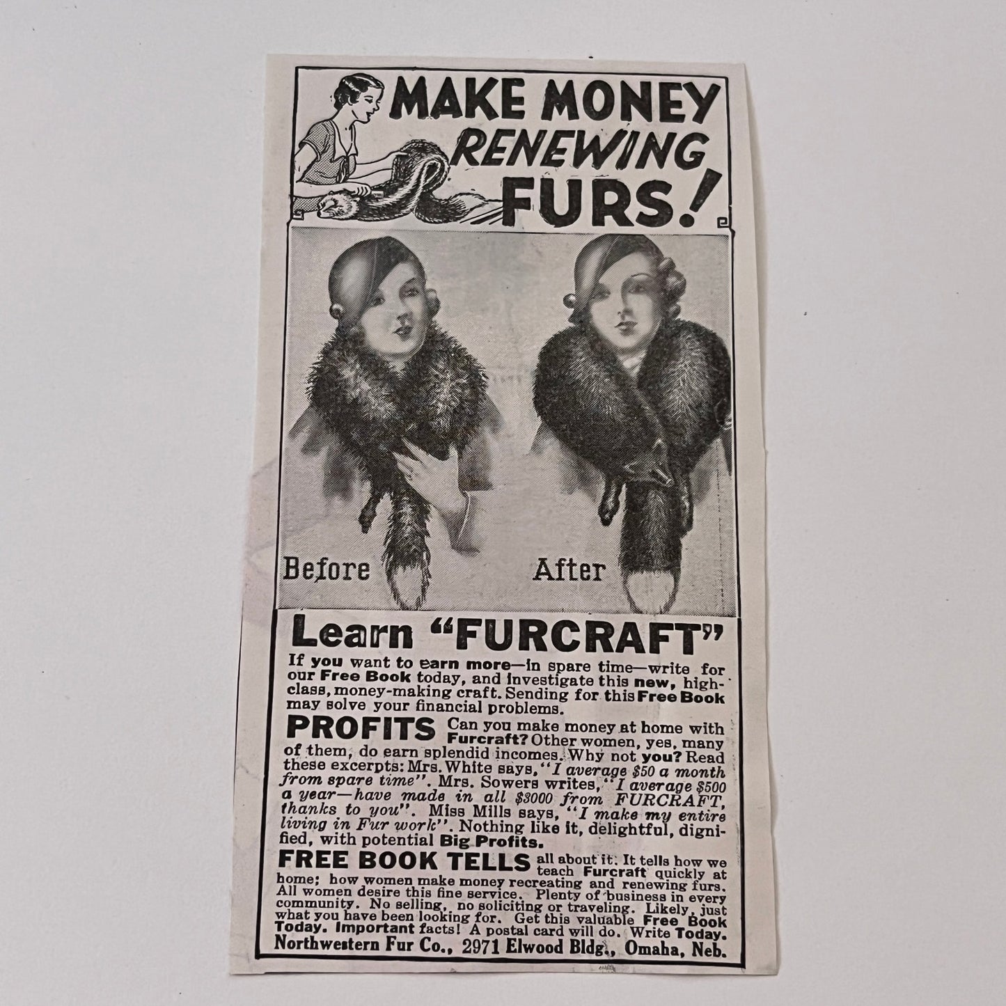 Northwestern Fur Co. Learn Furcraft Omaha NE 1936 Ad SAG4-M4