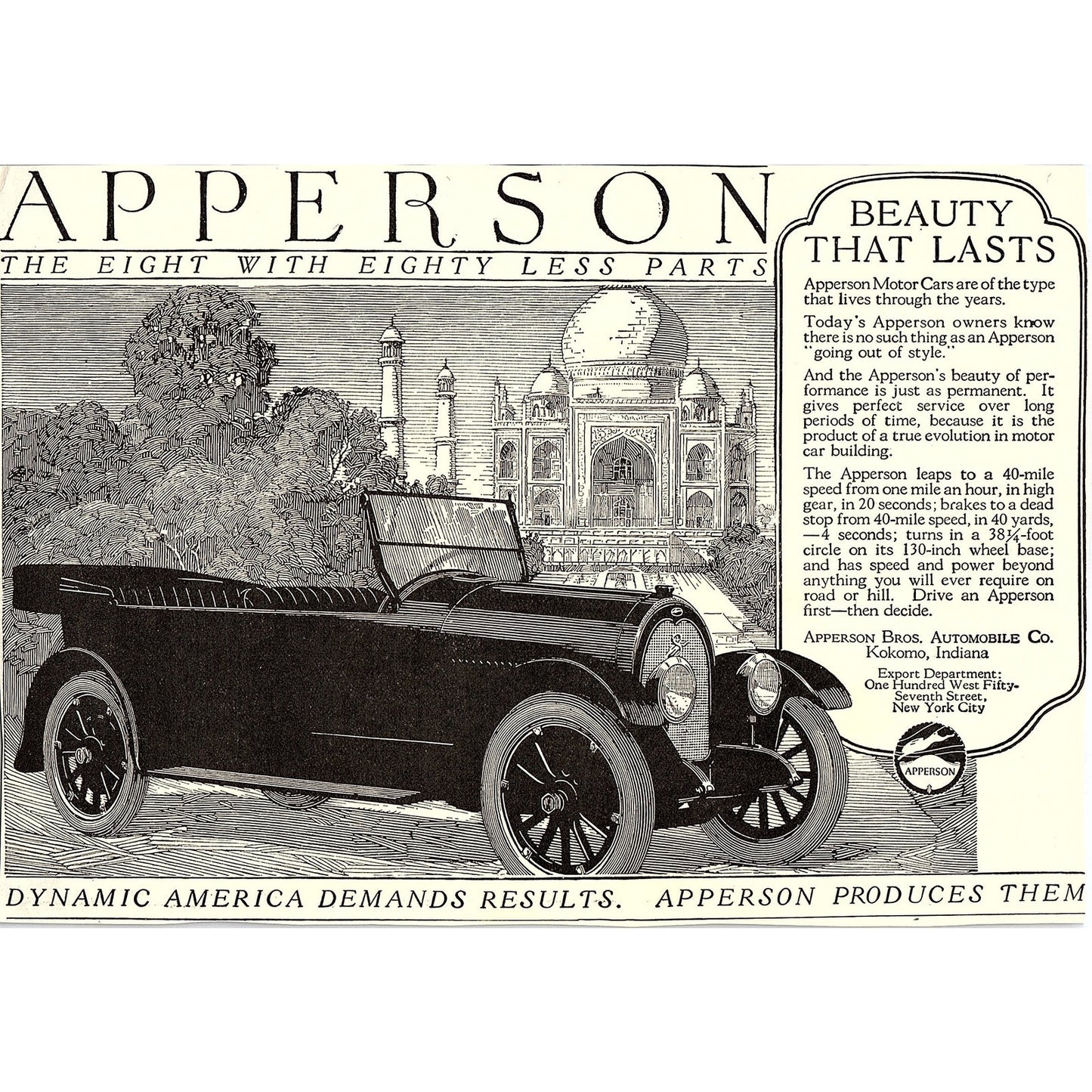 Apperson Bros. Automobile Co Kokomo Indiana c1920 Ad AF8-8