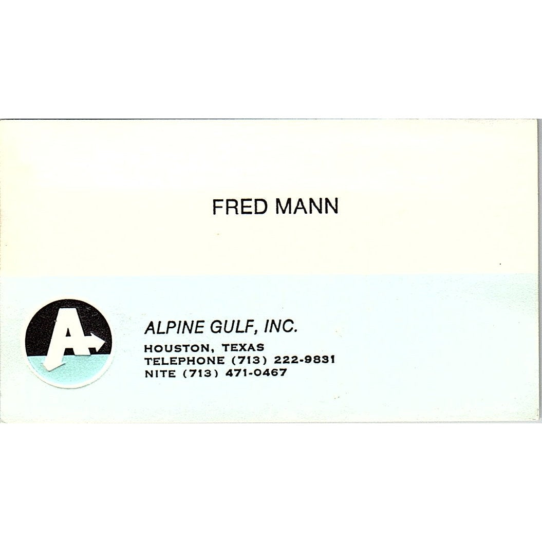 Alphine Gulf Inc. Fred Man Houston Texas Vintage Business Card SB4-B11