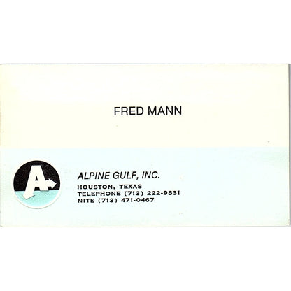 Alphine Gulf Inc. Fred Man Houston Texas Vintage Business Card SB4-B11