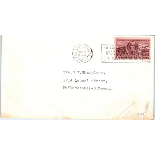 1950 Philadelphia Mrs. S.F. Sharples Locust St Postal Cover Envelope TG7-PC2