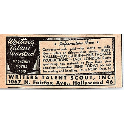 Writers Talent Scout Inc Hollywood CA 1948 Ad AF8-S1