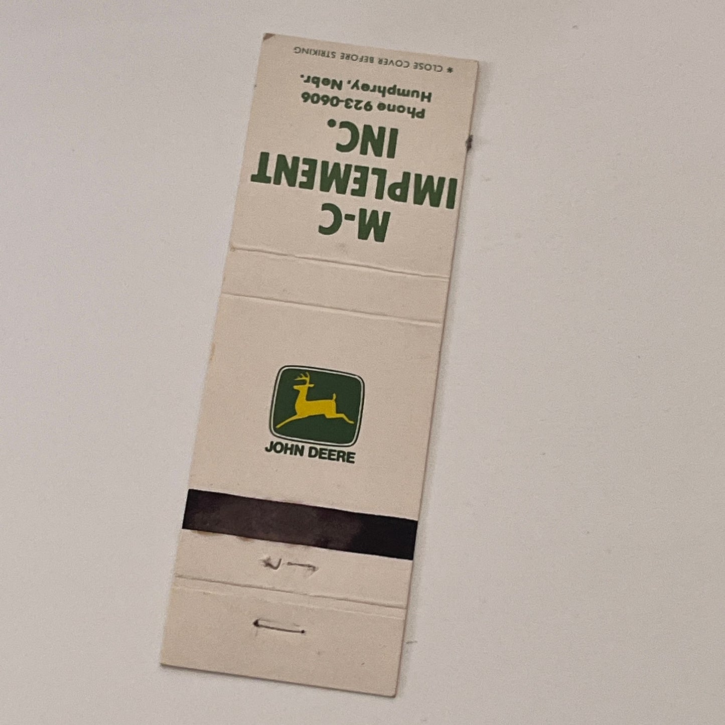 M-C Implement Inc Humphrey NE John Deere Vintage Matchbook Cover TB6-MB2-2