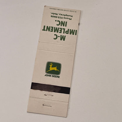 M-C Implement Inc Humphrey NE John Deere Vintage Matchbook Cover TB6-MB2-2