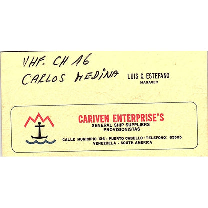 Luis C Estefano Cariven Enterprise Ship Suppliers Vintage Business Card SD9-B8