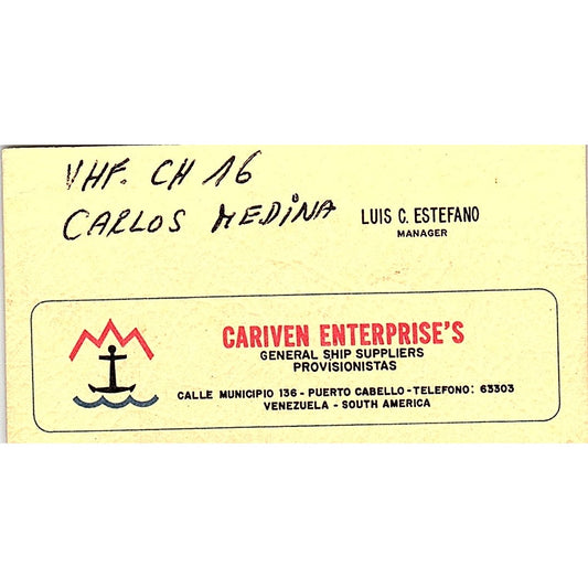 Luis C Estefano Cariven Enterprise Ship Suppliers Vintage Business Card SD9-B8