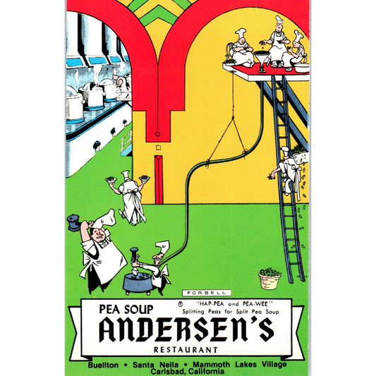 Andersen's Split Pea Soup Restaurant CA Hap-Pea Pea-Wee Vintage Postcard PE6