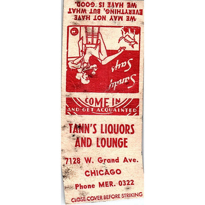 Tann's Liquors and Lounge 7128 W. Grand Ave Chicago Vtg Matchbook Cover SC7-Y11