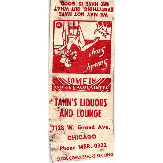 Tann's Liquors and Lounge 7128 W. Grand Ave Chicago Vtg Matchbook Cover SC7-Y11