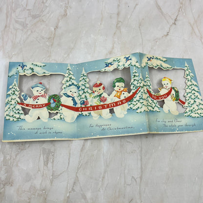 1952 Christmas Greeting Card Die Cut Snowman Tri-Fold Double Sided AE3