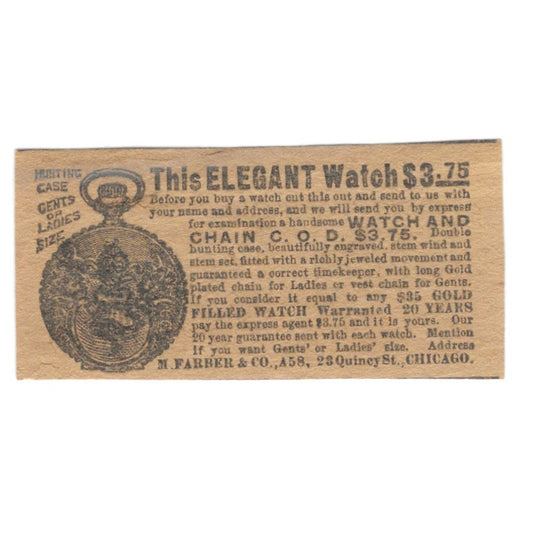M. Farber & Co Pocket Watch Promotion Chicago IL 1906 Original Ad AK6-S11