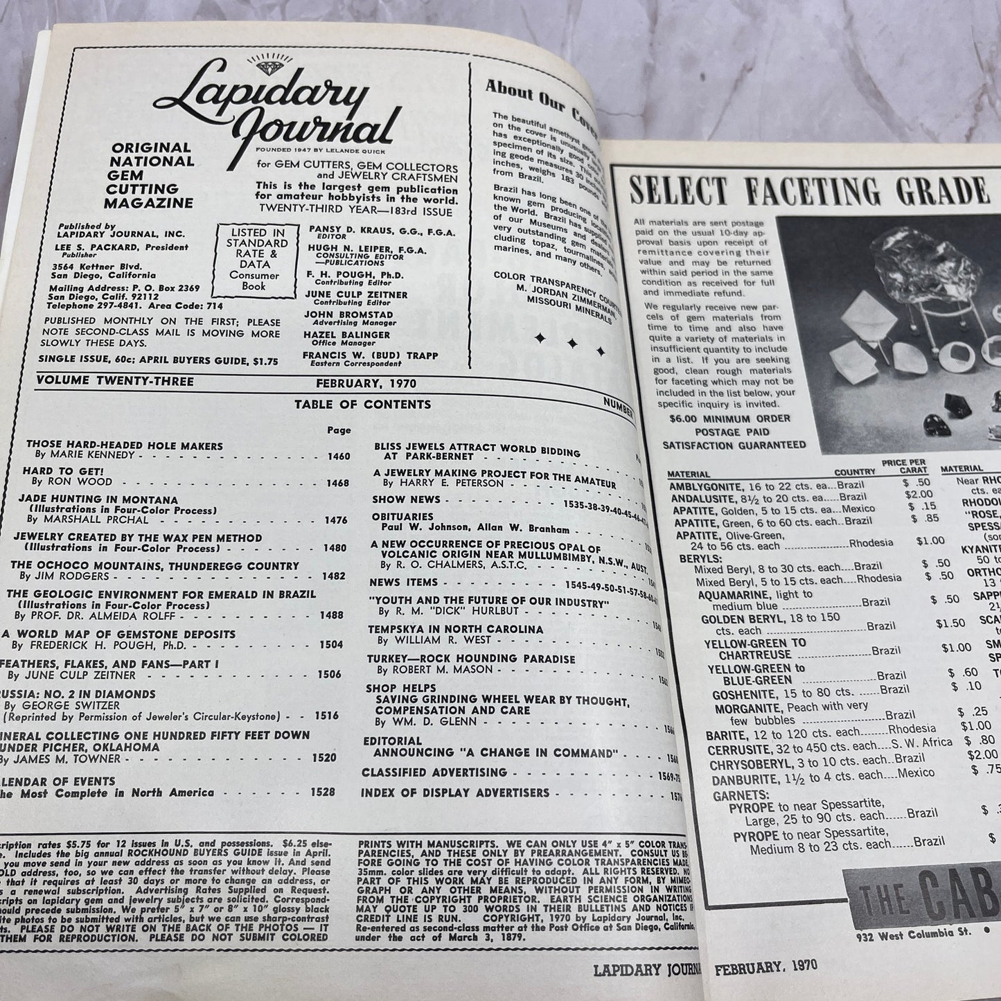 Giant 30 Inch Amethyst Cluster Brazil - Lapidary Journal Magazine - Feb 1970 M27