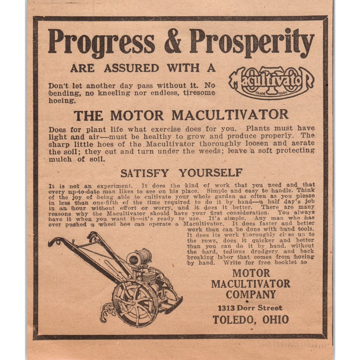 Motor Macultivator Company Toledo Ohio 1922 Magazine Ad AF2-A5