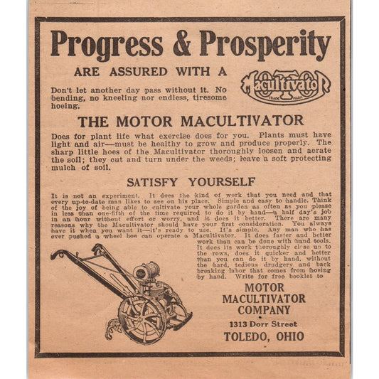 Motor Macultivator Company Toledo Ohio 1922 Magazine Ad AF2-A5