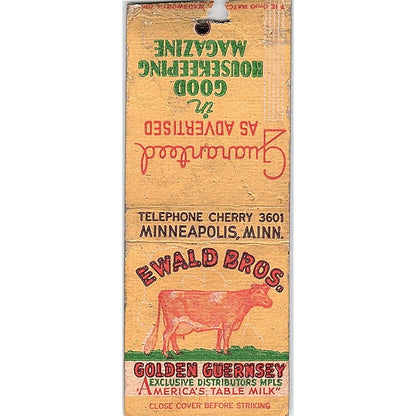 Ewald Bros Golden Guernsey Minneapolis MN Vintage Matchbook Cover SC7-Y4