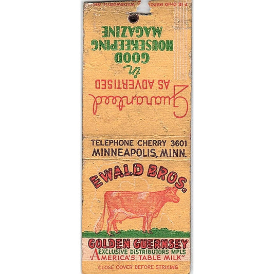 Ewald Bros Golden Guernsey Minneapolis MN Vintage Matchbook Cover SC7-Y4