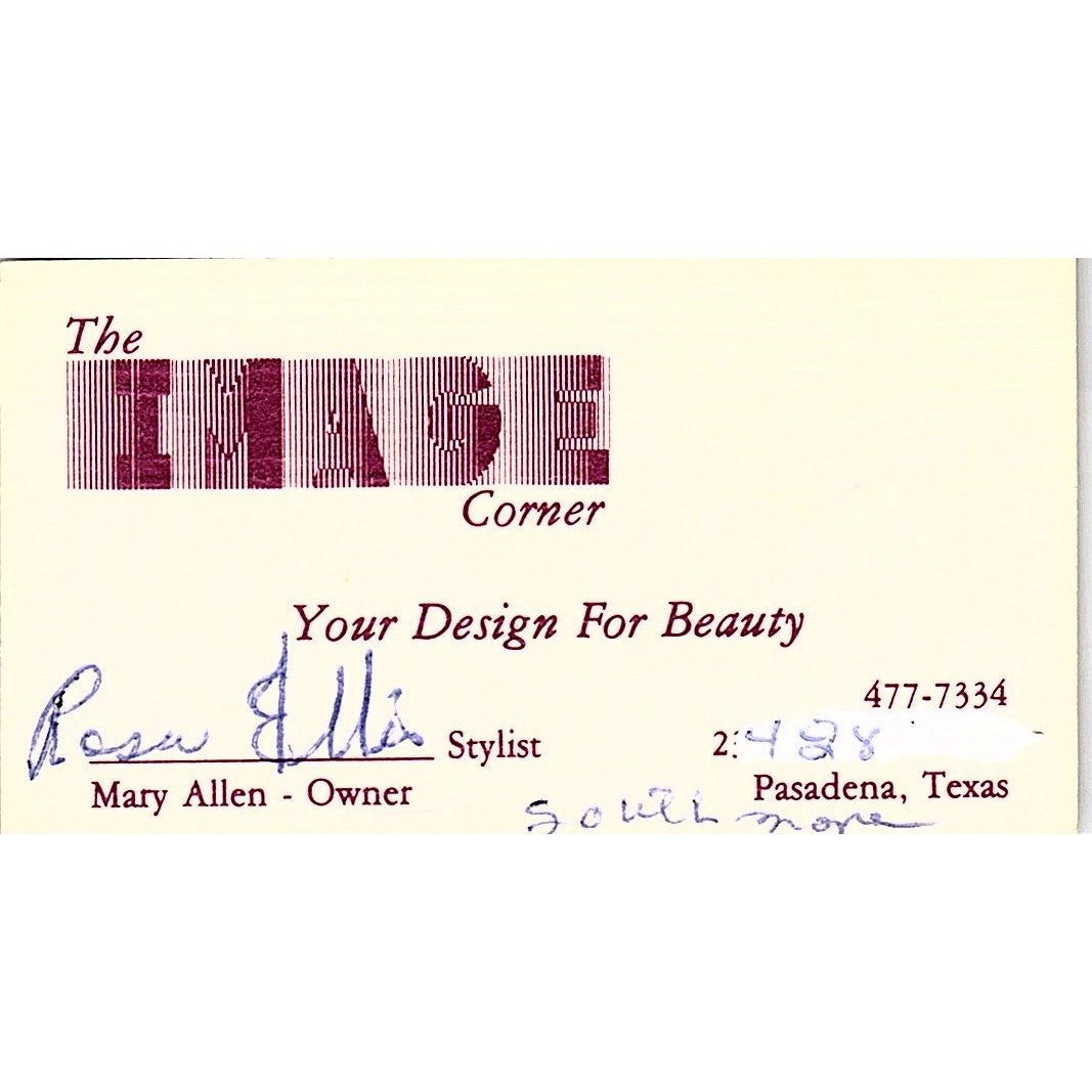 The Image Corner Beauty Salon Rosa Ellis Pasadena TX Vtg Business Card SC9-B5