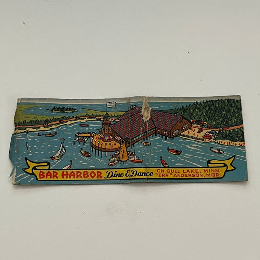Bar Harbor Dine & Dance Gull Lake Erv Anderson MN Vintage Matchbook TB6-MB2-14