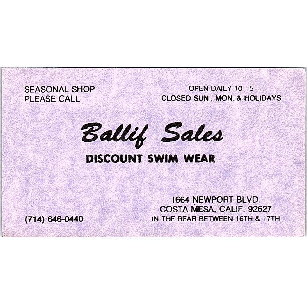 Ballif Sales Swimwear Costa Mesa CA Vintage Business Card SE5-B4