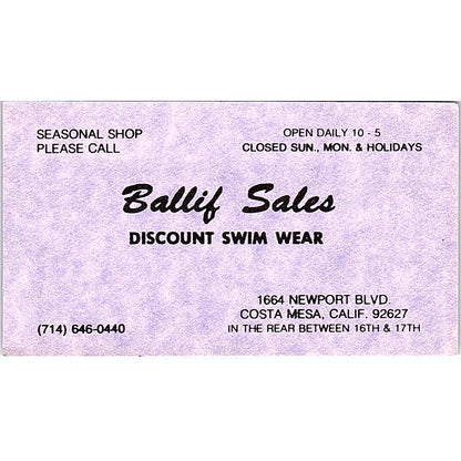 Ballif Sales Swimwear Costa Mesa CA Vintage Business Card SE5-B4