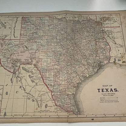 Texas, California & Nevada Fold Out 1894 Map Engraving V1-6