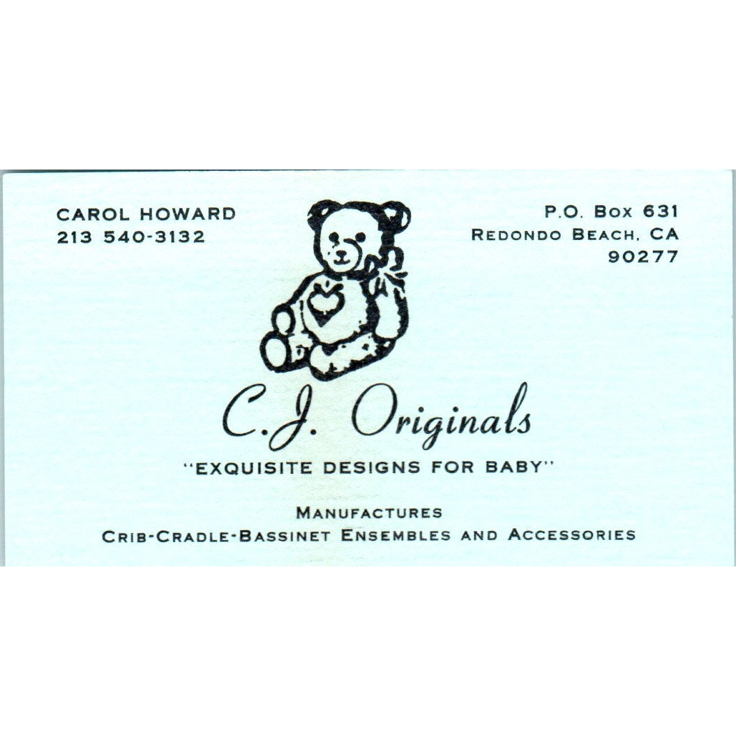 Carol Howard C.J. Originals Baby Designs Redondo Beach CA Business Card SE3-B7