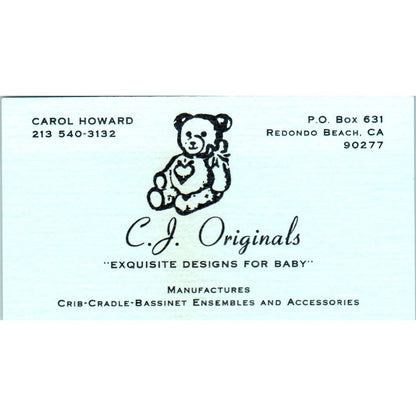 Carol Howard C.J. Originals Baby Designs Redondo Beach CA Business Card SE3-B7
