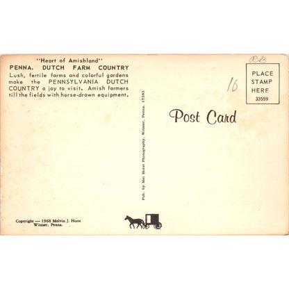 Heart of Amish Land Farm Country Pennsylvania Dutch Country Postcard PD7