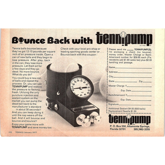 TenniPump Tennis Ball Bounce Machine Altamonte Spring FL 1977 Ad AF3-5