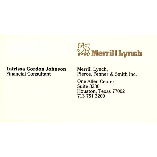 Merrill Lynch Latrissa Gordon Johnson Houston Texas Vintage Business Card SB4-B1