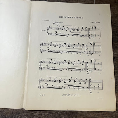 Piano Pieces by Leander Fisher - Robins' Return Solo 1912 Sheet Music V13