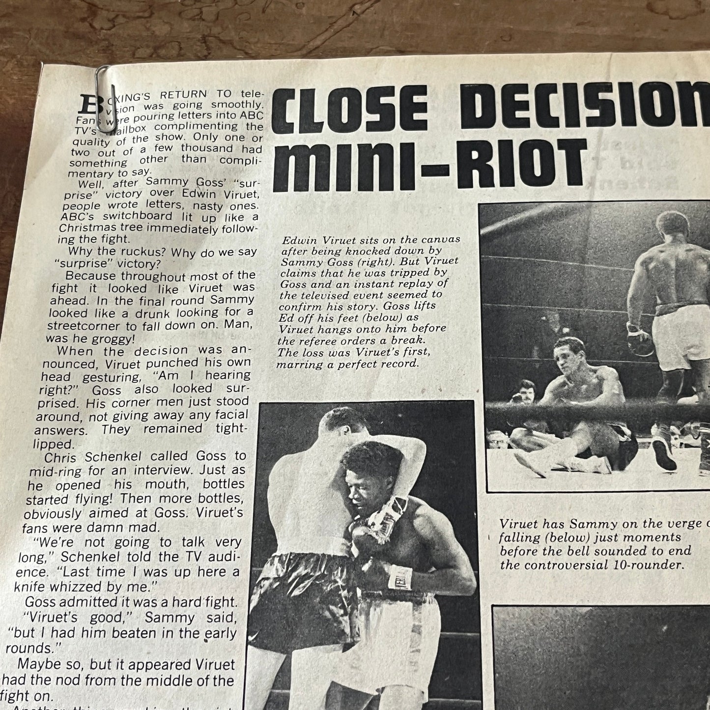 Sammy Goss Vs. Edwin Viruet Boxing Match Recap 2 Pages 1974 Ad AG1-10