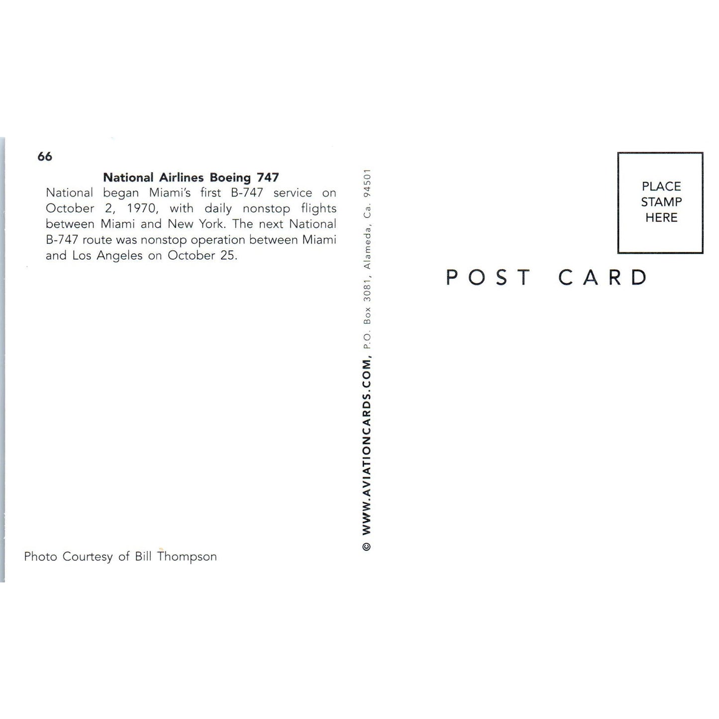 National Airlines Boeing 747 Vintage Postcard TG8-PC