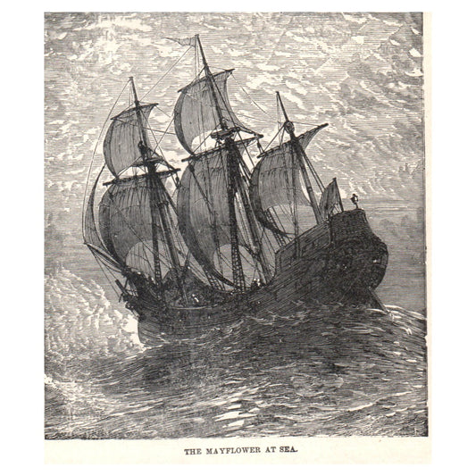 The Mayflower at Sea 1911 Engraving Print AF5-8