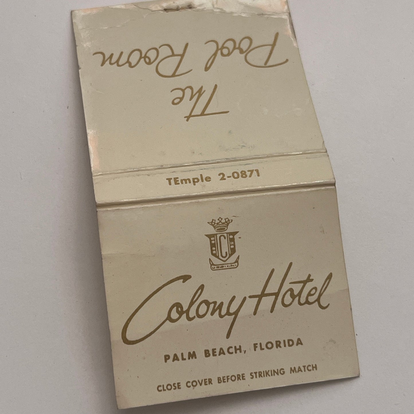 The Pool Room Colony Hotel Palm Beach FL Vintage Matchbook Cover TB8-MB-4