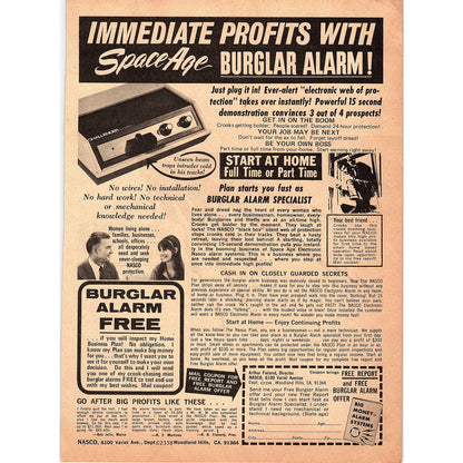 Space Age Burglar Alarm - Arthur Fieland NASCO Woodland Hills CA 1976 Ad AG1-17