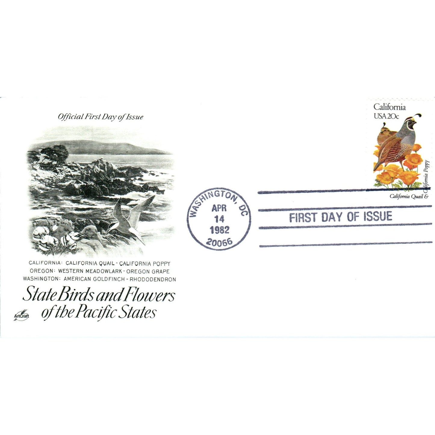 California 1982 State Birds & Flowers of Pacific States First Day Issue TJ5-PC2