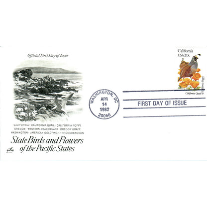 California 1982 State Birds & Flowers of Pacific States First Day Issue TJ5-PC2
