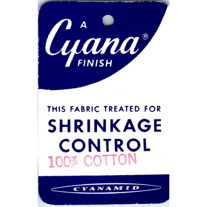 Vintage Cyanamid Co. Cyana Finish Fabric Shrinkage Control Garment Tag AE2