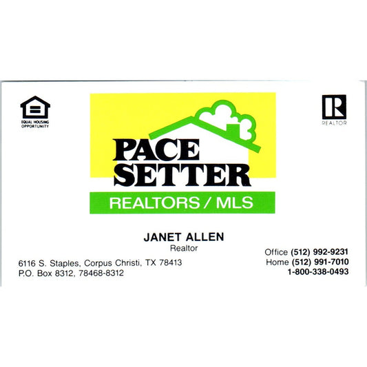Pace Setter Realtors Janet Allen Corpus Christi TX Vintage Business Card SD8-B19