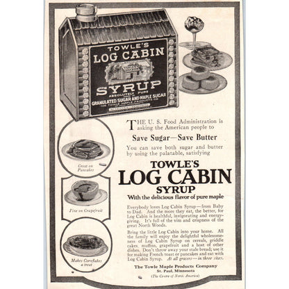 Towle's Log Cabin Syrup St. Paul Minnesota 1918 Magazine Ad AF1-WH1