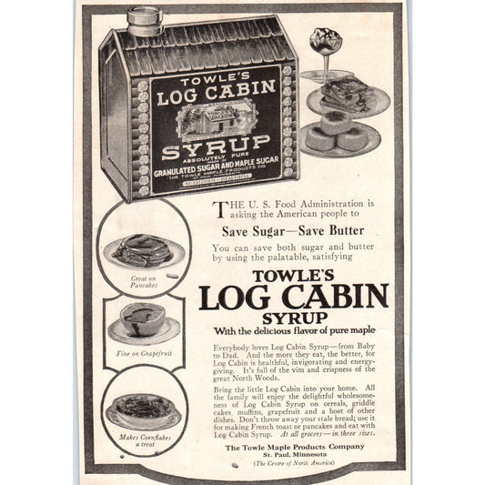 Towle's Log Cabin Syrup St. Paul Minnesota 1918 Magazine Ad AF1-WH1