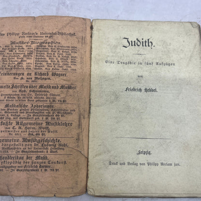 c1900 Universal Bibliothek - Judith Friedrich Hebbel German Book TJ6-OB